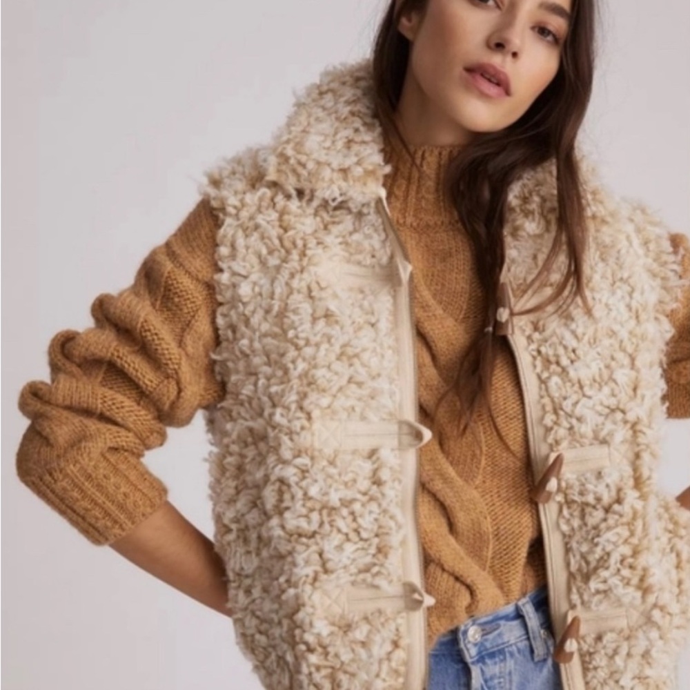 Anthropologie Cream Teddy Vest Oversized Cozy Style